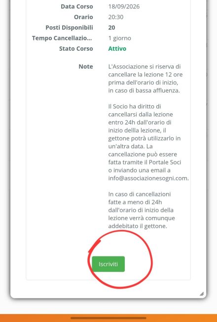 Portale Soci WindDOC, il bottone verde Iscriviti